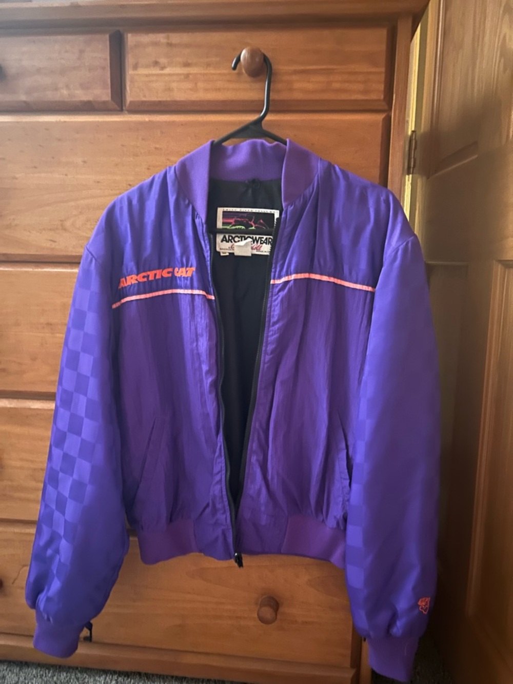 Vintage Arctic Cat Women's Purple Ski Jacket with Orange Accents